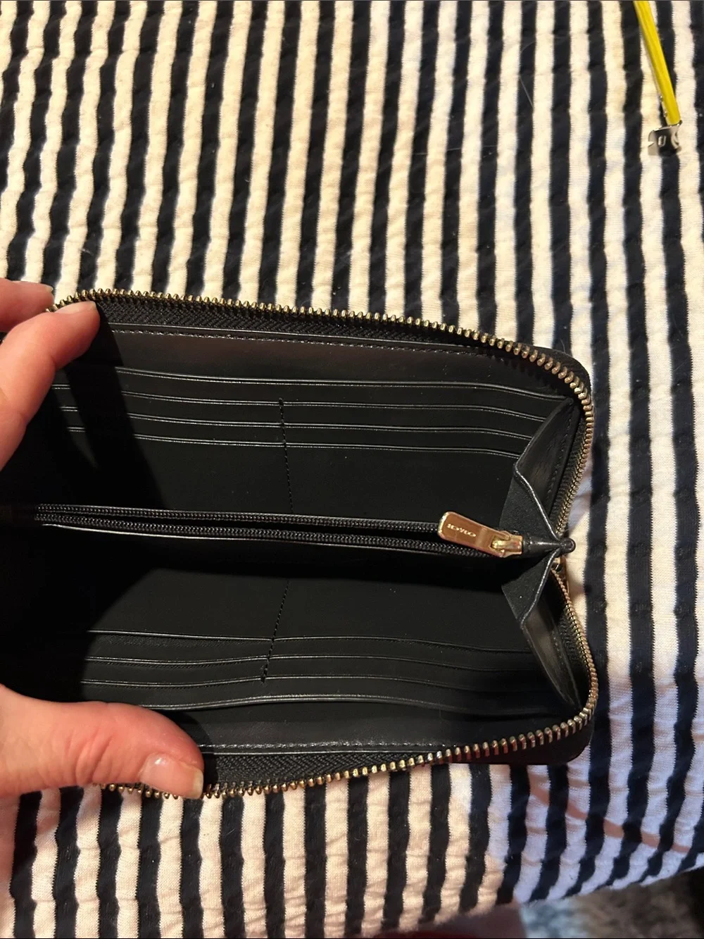Coach Black Leather Zip Wallet with Gold Logo